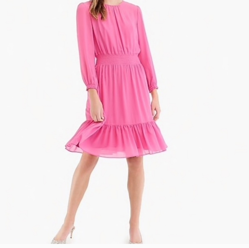 J.Crew Barbie Pink Tiered Chiffon Midi Dress Size XSPetite